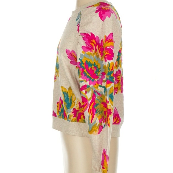 Anthropologie Pink and Yellow Crew Neck Sweater with Floral Design - Picture 5 of 8